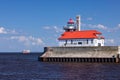 Lake Superior Lighthouse with Ship Royalty Free Stock Photo