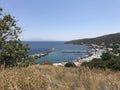 Breakwater, marina and view on Rhodes island, Greece Royalty Free Stock Photo