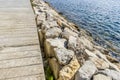 Breakwater by the Mediterranean sea on the island of Ibiza in Sp Royalty Free Stock Photo