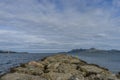 Breakwater by the Mediterranean sea on the island of Ibiza in Sp Royalty Free Stock Photo