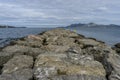 Breakwater by the Mediterranean sea on the island of Ibiza in Sp Royalty Free Stock Photo