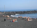 Breakwater with rock cubes on the beach