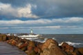 Breakwater in storm.