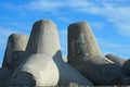 Breakwater tetrapod concrete blocks for protection from the sea Royalty Free Stock Photo