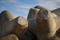 Breakwater tetrapod concrete blocks for protection from the sea Royalty Free Stock Photo
