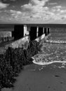 Breakwaters beach defences black and white Royalty Free Stock Photo