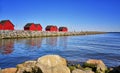 Breakwaters and red houses on the Baltic Sea. Germany