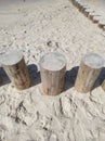 Breakwaters stump wooden. Shadows of people on the pier. Baltic Sea view from Svetlogorsk, Kaliningrad region Royalty Free Stock Photo