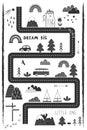 Bream Big, Little One - cute kids poster, mat or tapestry in Scandinavian style. Road, Mountains and Woods Adventure Map Royalty Free Stock Photo