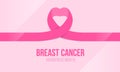 Breast cancer awareness banner with pink ribbon heart roll sign vectordesign