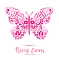 Breast cancer awareness with Butterfly sign and pink ribbons vector illustration design poster layout.