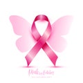 Breast cancer awareness month with Butterfly sign and pink ribbons vector illustration design poster layout. Royalty Free Stock Photo