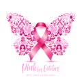 Breast cancer awareness with Butterfly sign and pink ribbons vector illustration design poster layout. Royalty Free Stock Photo