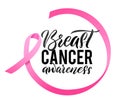 Breast Cancer Awareness Calligraphy Poster Design. Ribbon around Royalty Free Stock Photo