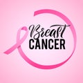 Breast Cancer Awareness Calligraphy Poster Design. Ribbon around Royalty Free Stock Photo