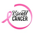 Breast Cancer Awareness Calligraphy Poster Design. Ribbon around Royalty Free Stock Photo