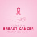 Breast cancer awareness concept in October: silhouette of a woman`s hand and text with a pink ribbon. Eps10 Royalty Free Stock Photo
