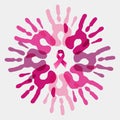 Breast cancer awareness concept pink hand circle