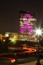 Breast Cancer Awareness Emblem Displayed with Pink Lights