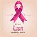 Breast Cancer Awareness. Hand drawn pink ribbon with text.