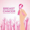 Breast cancer awareness with hand hold pink ribbon and Hands sign vector illustration design Royalty Free Stock Photo