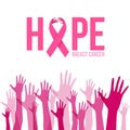 Breast cancer awareness with Hands sign and pink ribbon hope vector illustration Royalty Free Stock Photo