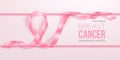 Breast cancer awareness month vector banner with photorealistic pink ribbon Royalty Free Stock Photo