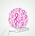 Breast cancer awareness human hand ribbon symbol EPS10 file. Royalty Free Stock Photo