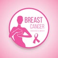 Breast cancer Awareness with human are Self Check For Breast Cancer sign in circle frame vector design