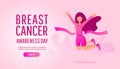 Breast cancer awareness illustration concept of running sport or charity run with young girl running Royalty Free Stock Photo