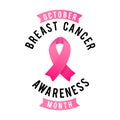 Breast Cancer Awareness Label. Vector Tamplate with Pink Ribbon - Symbol of Cancer Fight