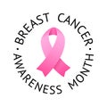 Breast Cancer Awareness Label. Vector Tamplate with Pink Ribbon - Symbol of Cancer Fight