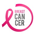 Breast Cancer Awareness Label. Vector Tamplate with Pink Ribbon - Symbol of Cancer Fight Royalty Free Stock Photo