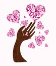 Breast cancer awareness love ribbon hand tree art Royalty Free Stock Photo