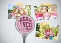 Breast Cancer Awareness magnified text and Breast Cancer Awareness Photo Collage marathon run Royalty Free Stock Photo