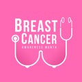 Breast cancer awareness month banner with Breast stethoscope sign on pink background vectro design Royalty Free Stock Photo