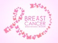 Breast cancer Awareness month banner with butterfly around shape to ribbon sign vector design Royalty Free Stock Photo