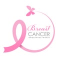 Breast cancer Awareness month banner with butterfly fly make pink ribbon sign vector design