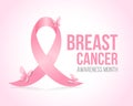 Breast cancer awareness month banner with Butterfly on the pink ribbons sign vector design