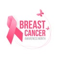 Breast cancer awareness month banner with pink ribbon and butterfly flying sign vector design Royalty Free Stock Photo