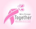 Breast cancer awareness month banner with pink ribbon have a stripe and butterfly sign on soft pink background vector design