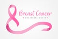 Breast cancer awareness month banner with pink ribbon roll sign and text vector design Royalty Free Stock Photo