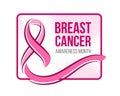 Breast cancer awareness month banner with pink ribbon sign and text in Rounded rectangular frame vector design Royalty Free Stock Photo