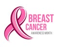 Breast cancer awareness month banner with pink ribbon sign and text vector design Royalty Free Stock Photo