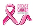 Breast cancer awareness month banner with pink ribbon sign and text vector design Royalty Free Stock Photo