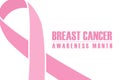 Breast cancer awareness month banner. Pink ribbon on white background.