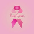 Breast cancer awareness month banner or poster with ribbon