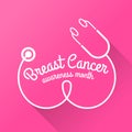 Breast cancer awareness month banner with Breast stethoscope sign on pink background vectro design Royalty Free Stock Photo