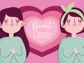 Breast cancer awareness month cartoon women healthlife campaign Royalty Free Stock Photo