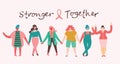 Breast cancer awareness month for disease prevention campaign and diverse ethnic women group together with pink support